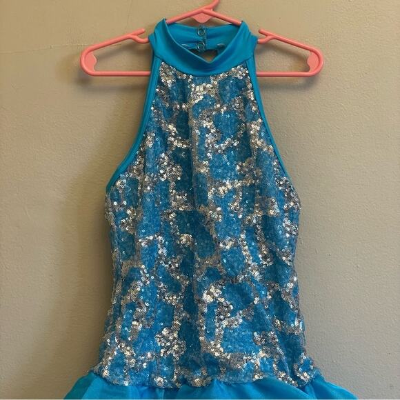 Weissman MC Dance Outfit Sequin Ruffle Turtleneck light blue silver tutu - Picture 2 of 7